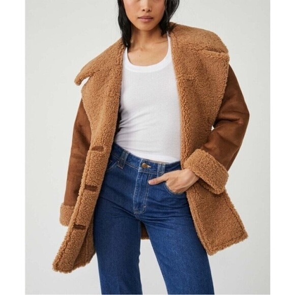 Free People Diogo Sherpa Suede Coat / Toasted Almond NWT - Picture 1 of 6